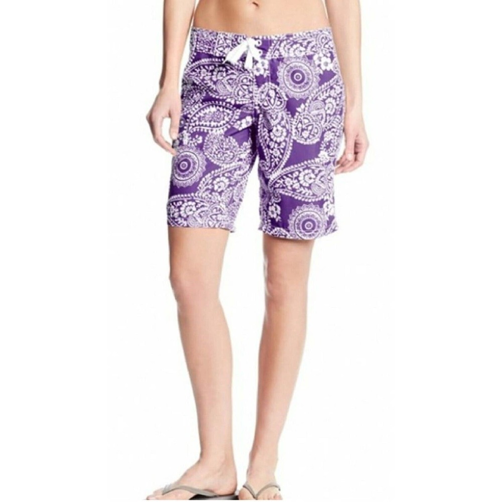 KANU Surf Lania Paisley Surf Board Short Womens Sz 10 Purple UPF 50+ Active Swim